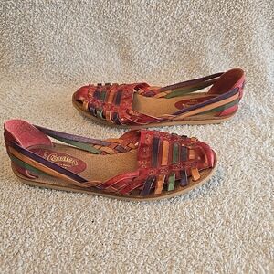 Vintage 90s Coasters Rainbow Multicolor Woven Huaraches Sandals Size 7.5